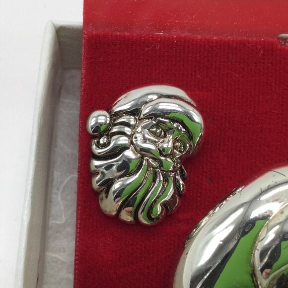 Earring and Brooch Set Silver Santa Christmas Holiday - Picture 3 of 4